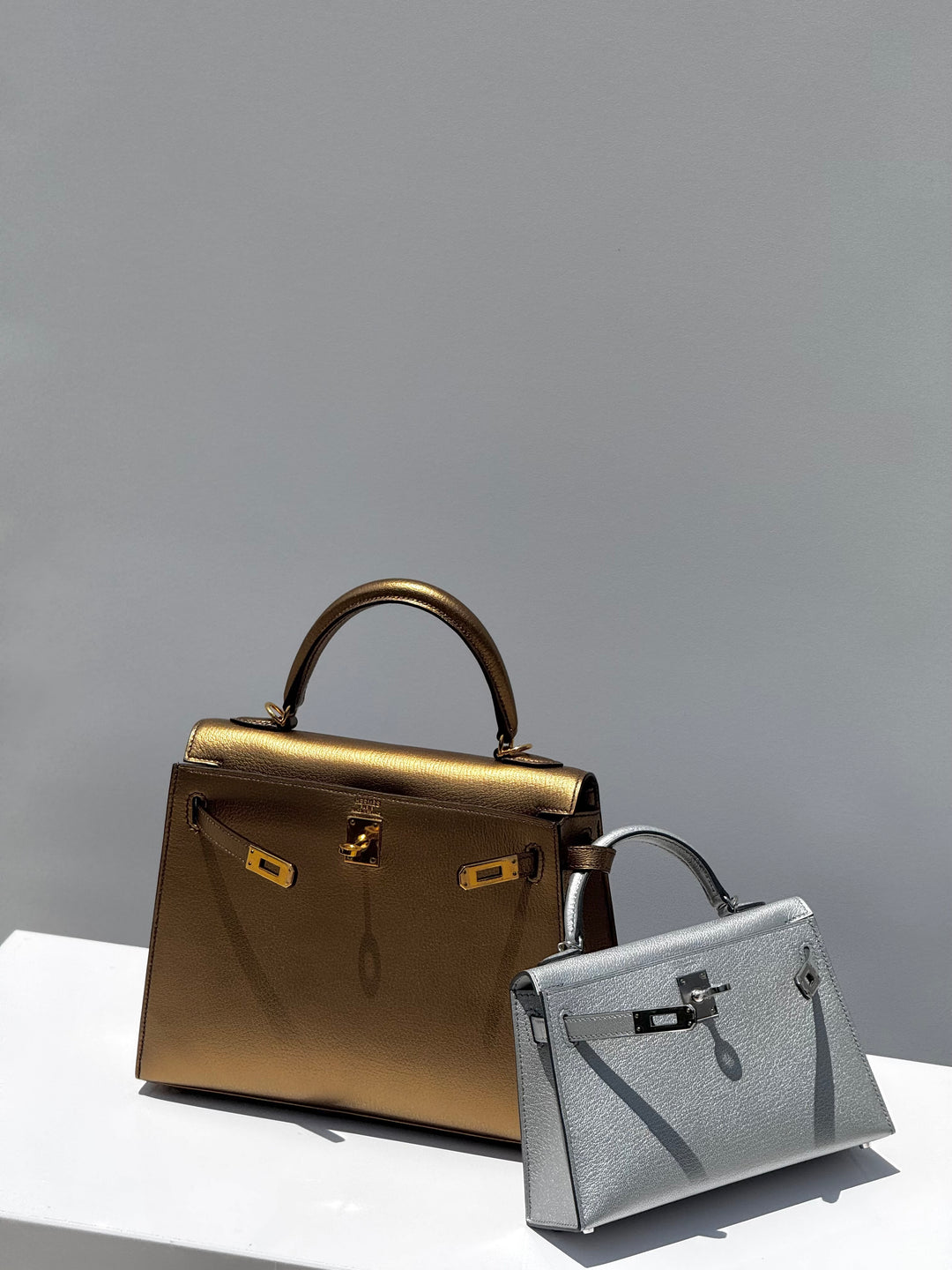 Hermes Mini Sellier Argent Silver Metallic Chevre Chamkilight Kelly 20