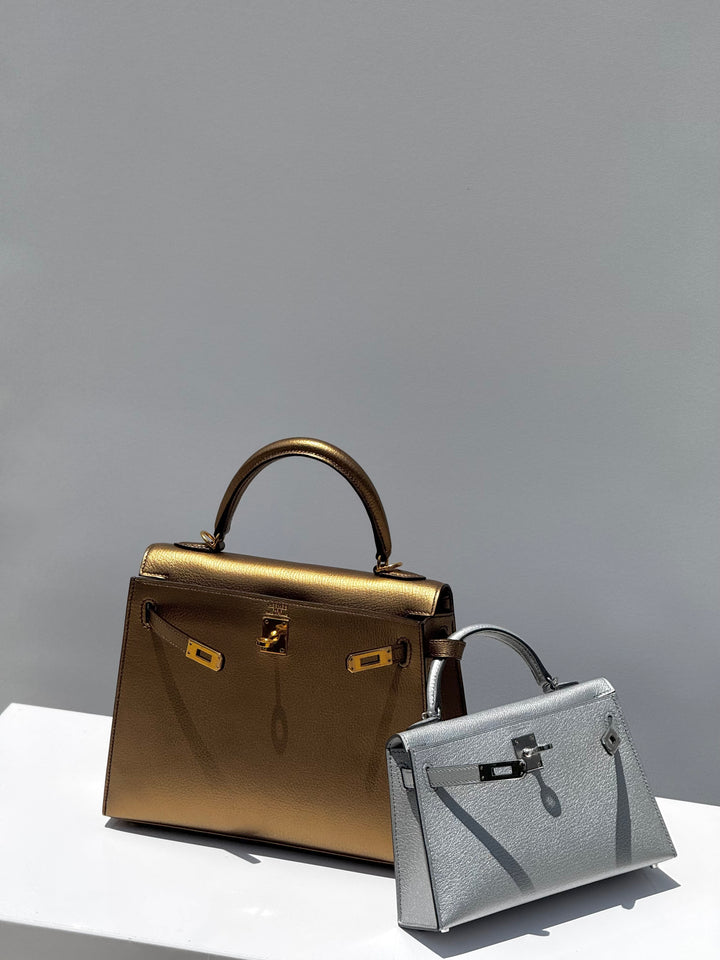 Hermes Mini Sellier Argent Silver Metallic Chevre Chamkilight Kelly 20