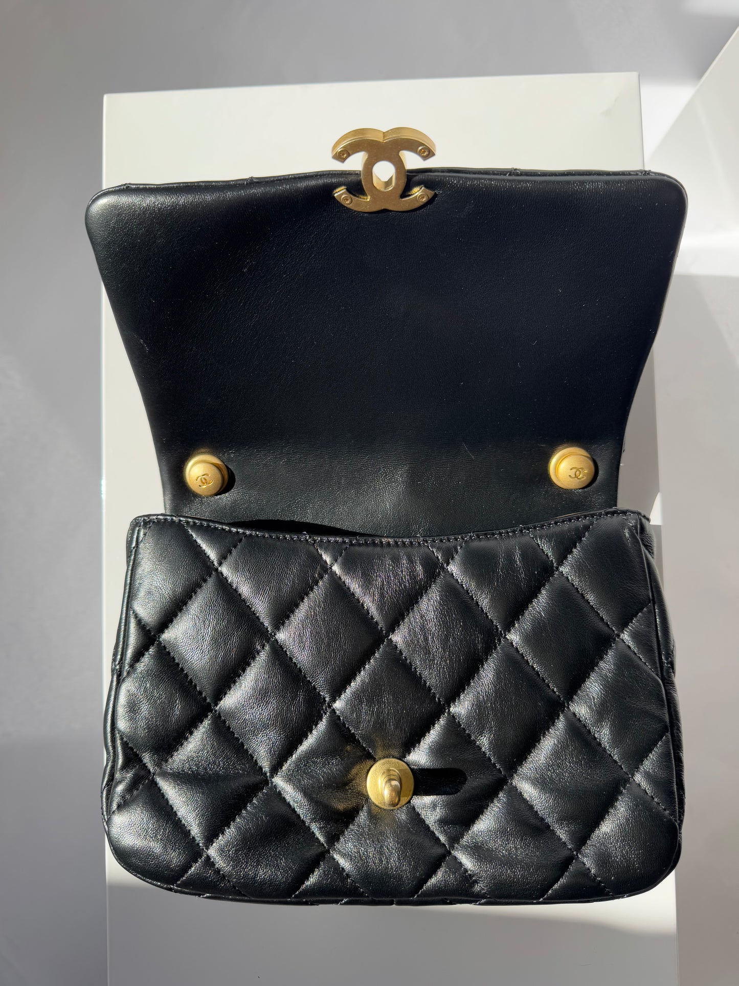 Chanel Lacquered Metal Small CC Lambskin Flap Bag