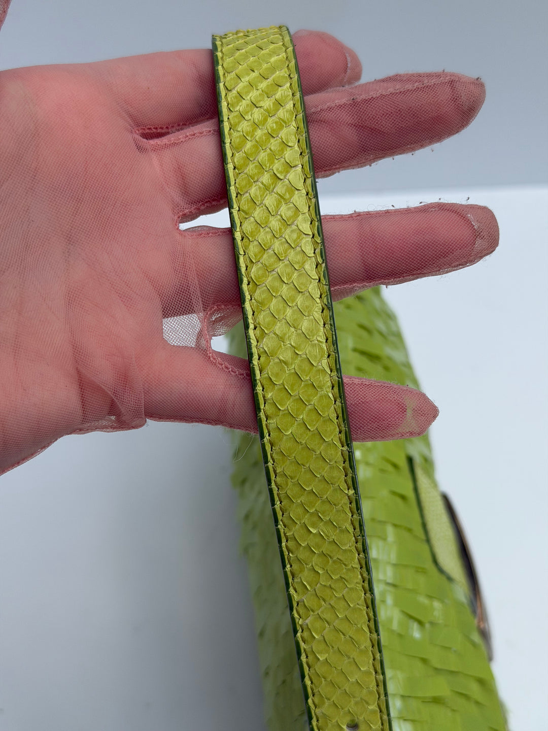 Fendi Lime Green Sequin Baguette Python Trim Silver Hardware 2000