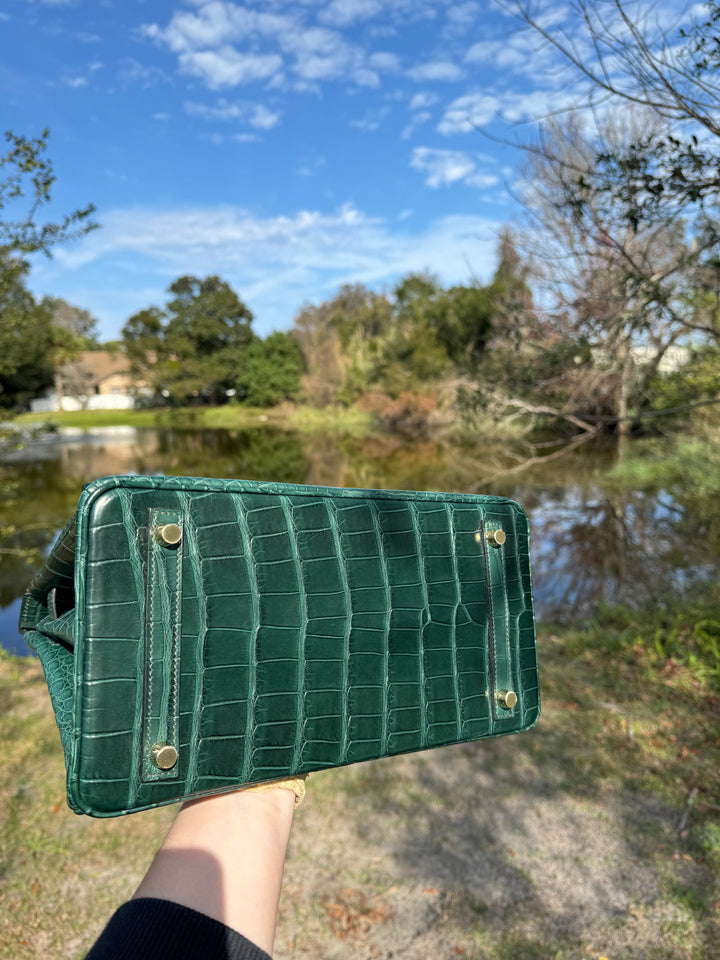 Hermes Matte Croc Vert Fonce Birkin 30