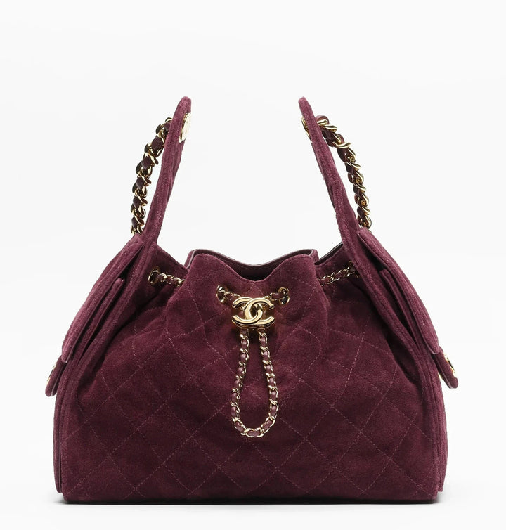 Chanel Small 25 Hobo Bag Suede Leather Burgundy Shiny Gold Hardware 2026