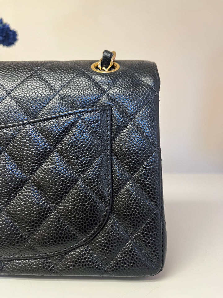 Chanel 7 Series Black Small Vintage Caviar Classic Flap Bag