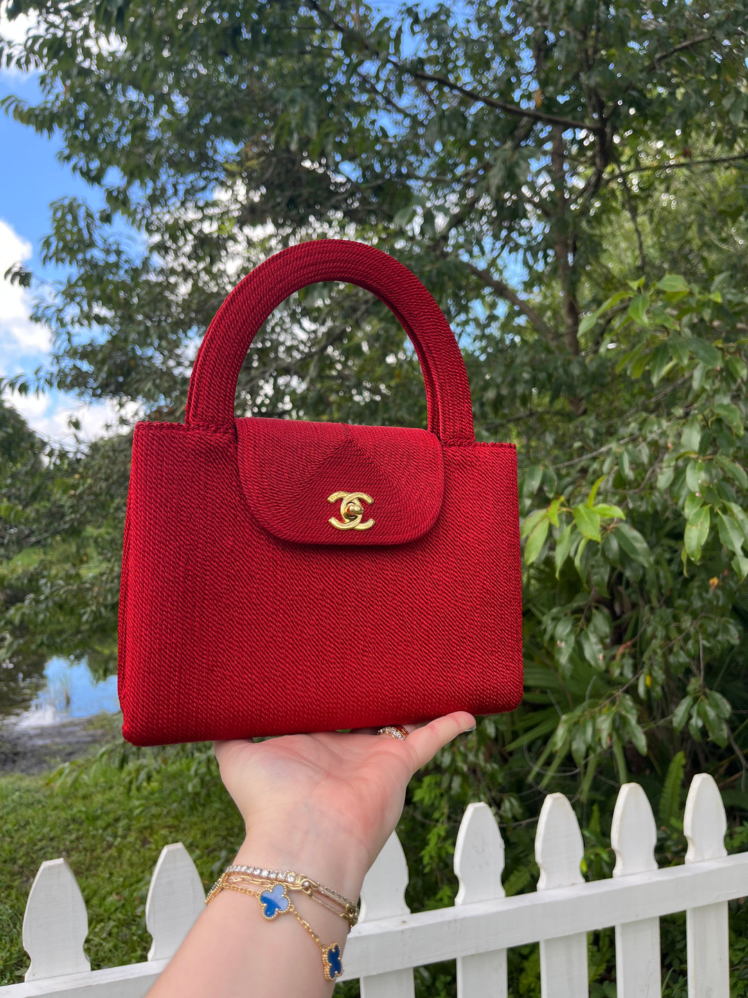 Chanel Vintage Medium Red Rope Kelly Top Handle