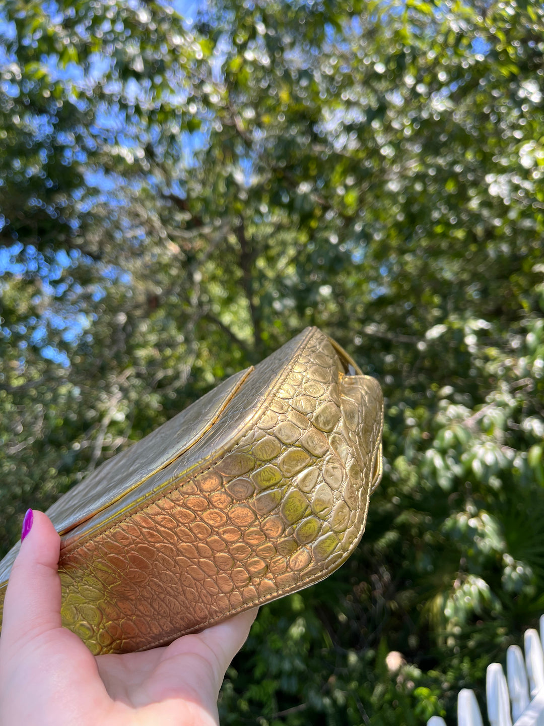 Chanel Gold Croc Embossed Mini Rectangular Flap Bag