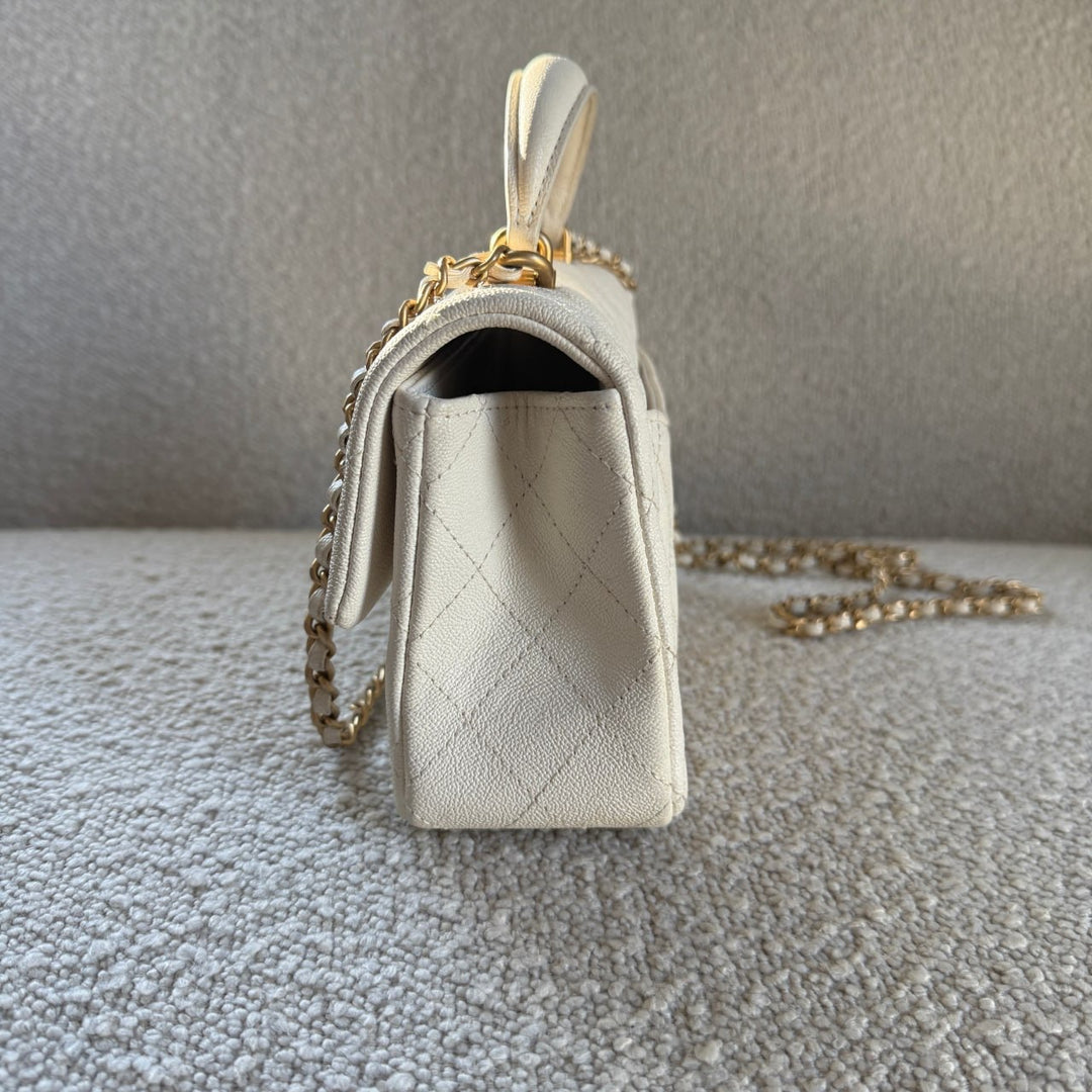 Chanel Mini Top Handle Flap Ivory Caviar Matte Gold Hardware 2021