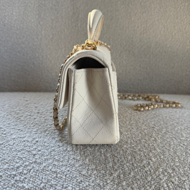 Chanel Mini Top Handle Flap Ivory Caviar Matte Gold Hardware 2021