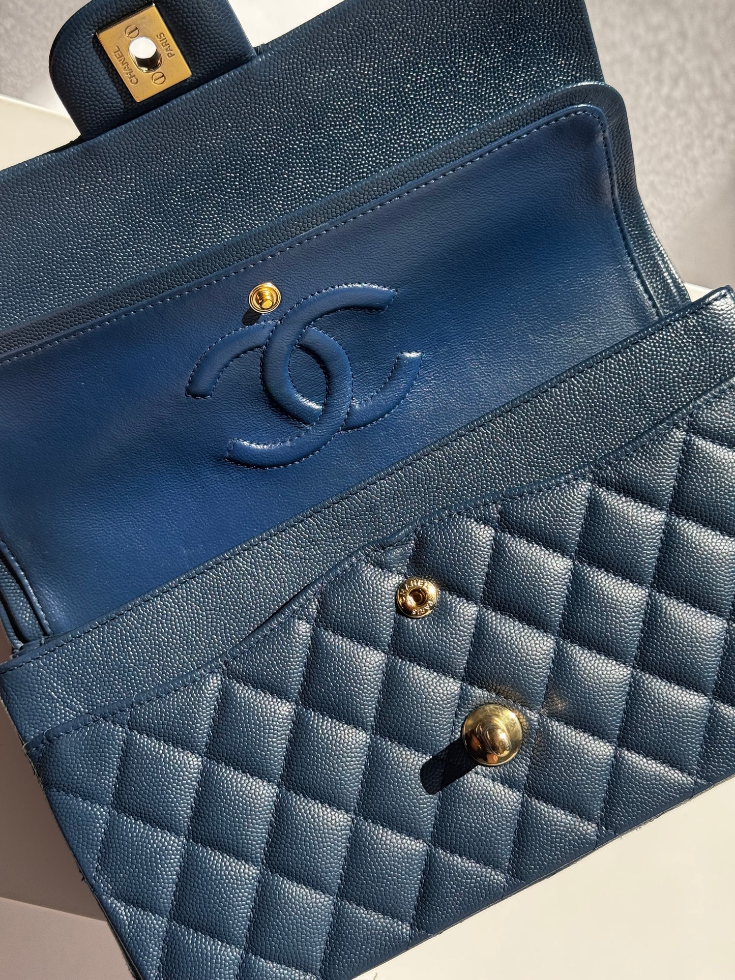 Chanel 18C Navy Blue Medium Caviar Double Flap Bag