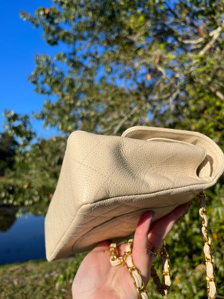 Chanel 1997 Beige Claire Medium Caviar Classic Flap