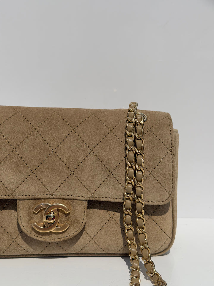Chanel Mini Flap Souplissimo Suede Calfskin Dark Beige Gold Hardware 2026