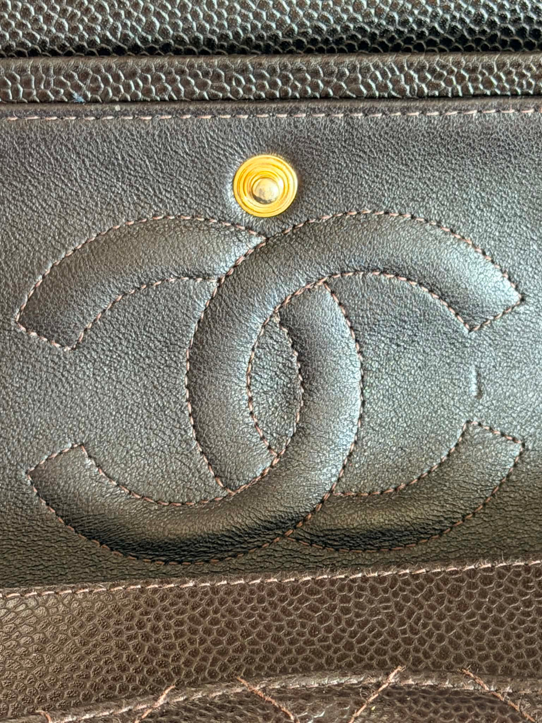 Chanel Medium Classic Flap Bag Caviar Brown 24K Plated Gold Hardware 2003