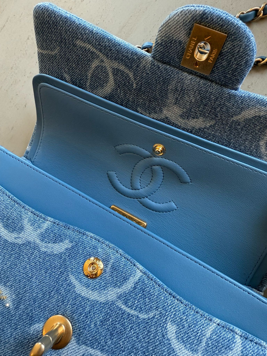 Chanel 23b Medium Denim Sequin CC Classic Flap Bag
