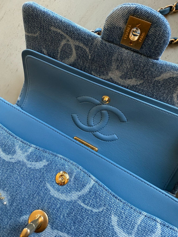Chanel 23b Medium Denim Sequin CC Classic Flap Bag