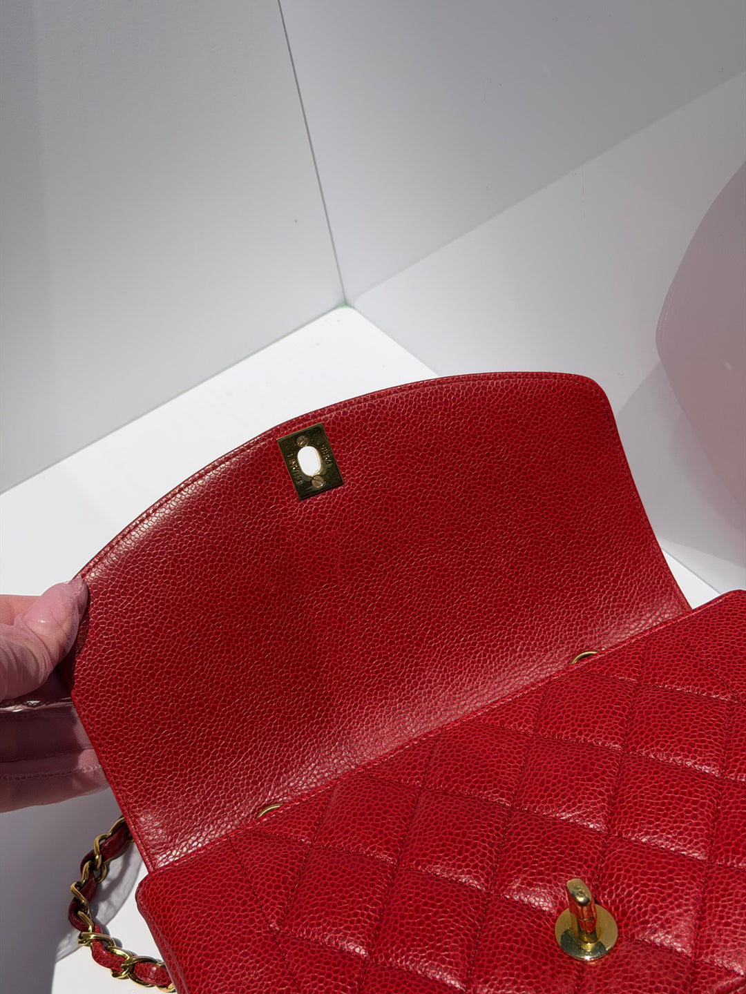 Chanel Small Diana Flap Bag Caviar Red 24K Plated Gold Hardware 1994