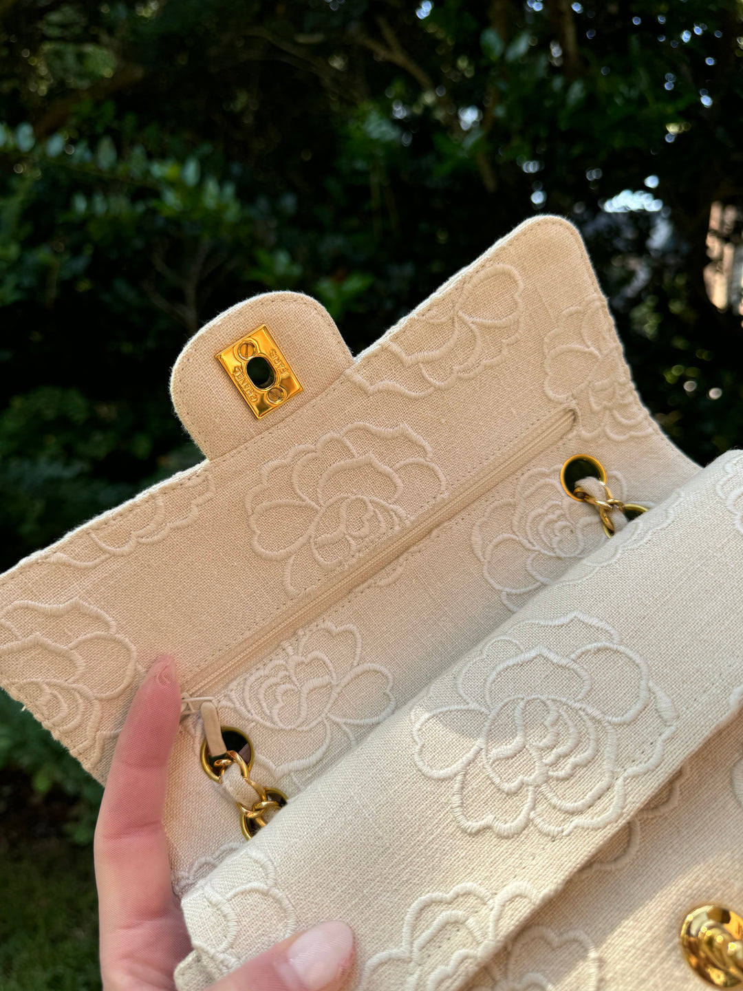 Chanel Classic Flap Small Camellia Ivory 24K Gold Hardware 1997