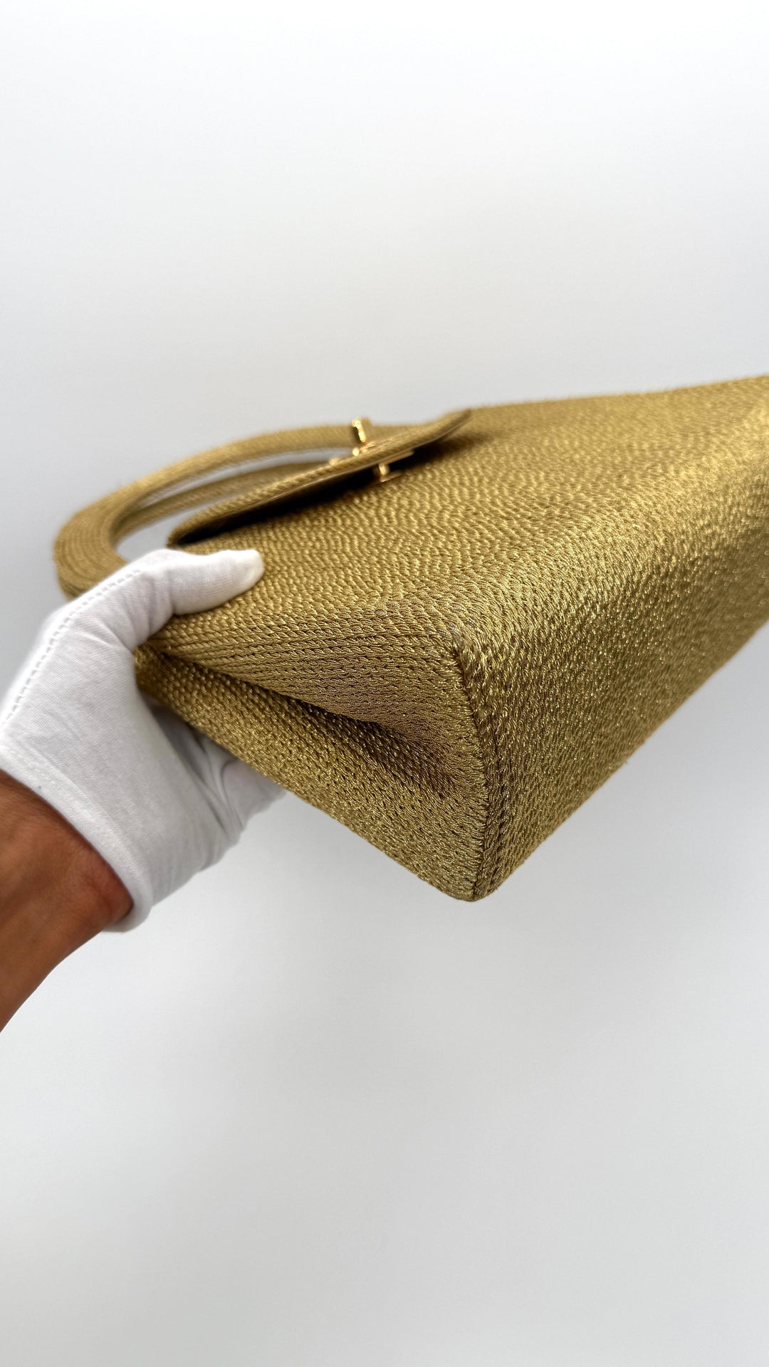 Chanel RARE 1998 Gold Silk Woven Small Kelly