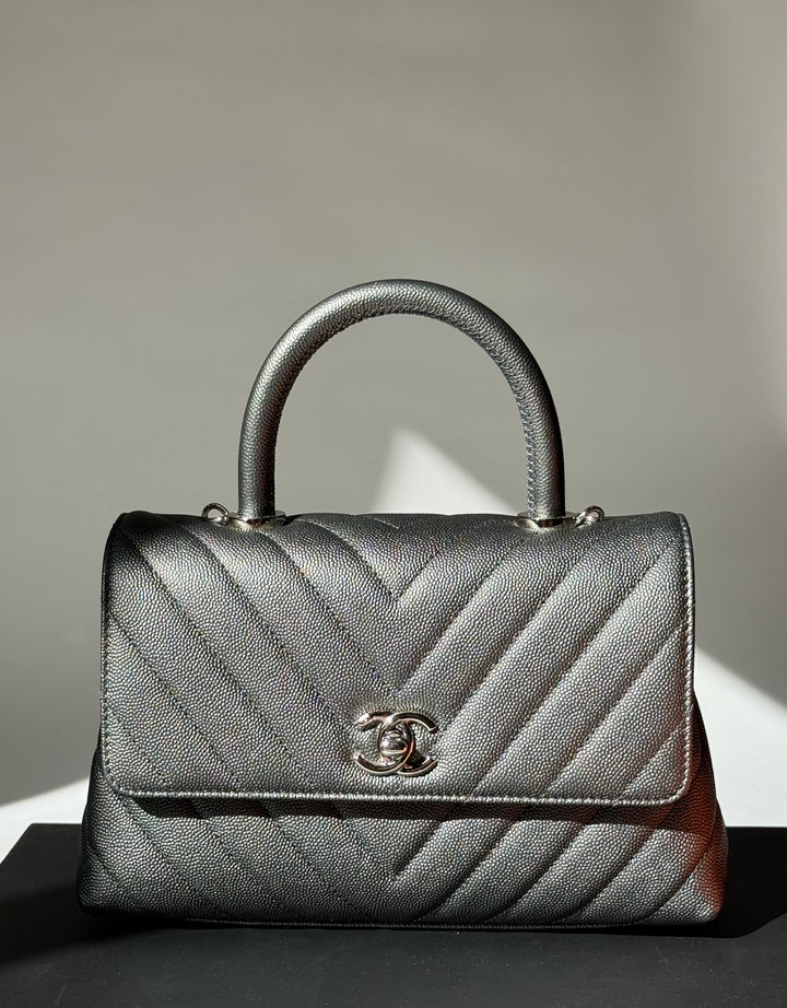 Chanel Small 19K Grey Caviar Coco