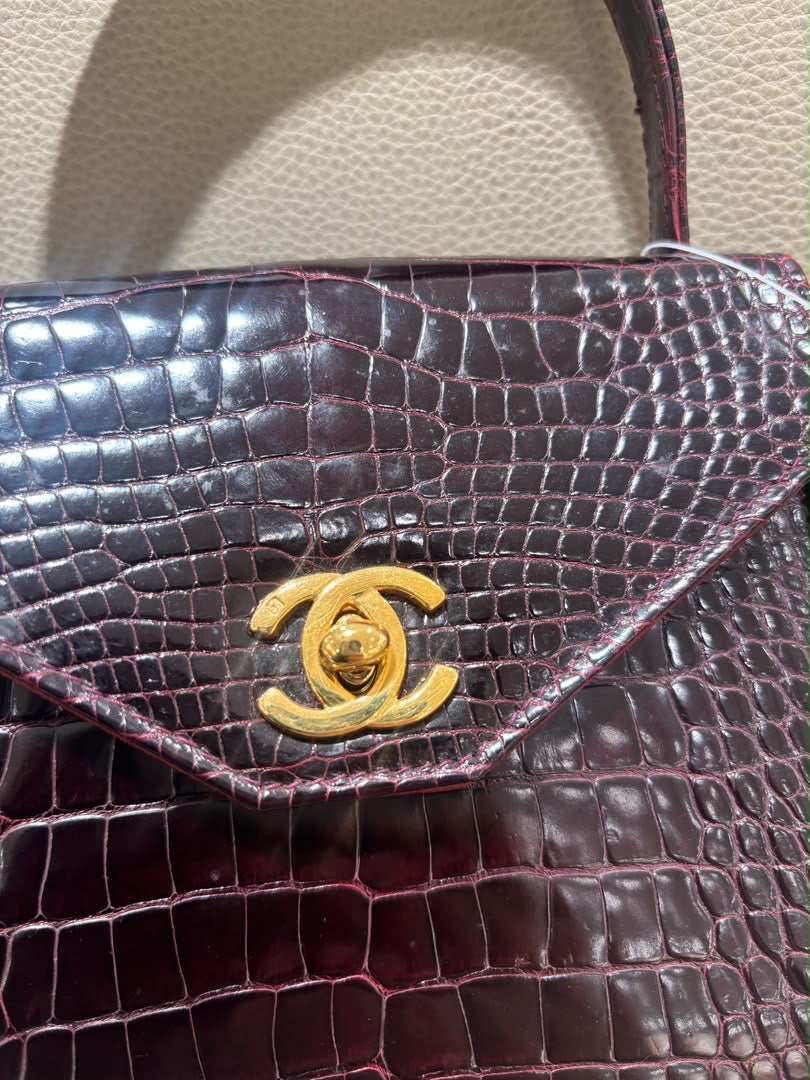 Chanel Mini Kelly Top Handle Bag Bordeaux Alligator 24K Gold-Plated Hardware 1997