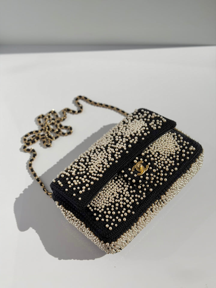 Chanel 17C Medium Flap Bag Pearl Embellished Gold Hardware 2017