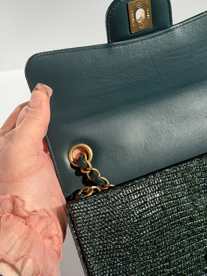 Chanel Mini Flap Green Lizard Brushed Gold Hardware 2018