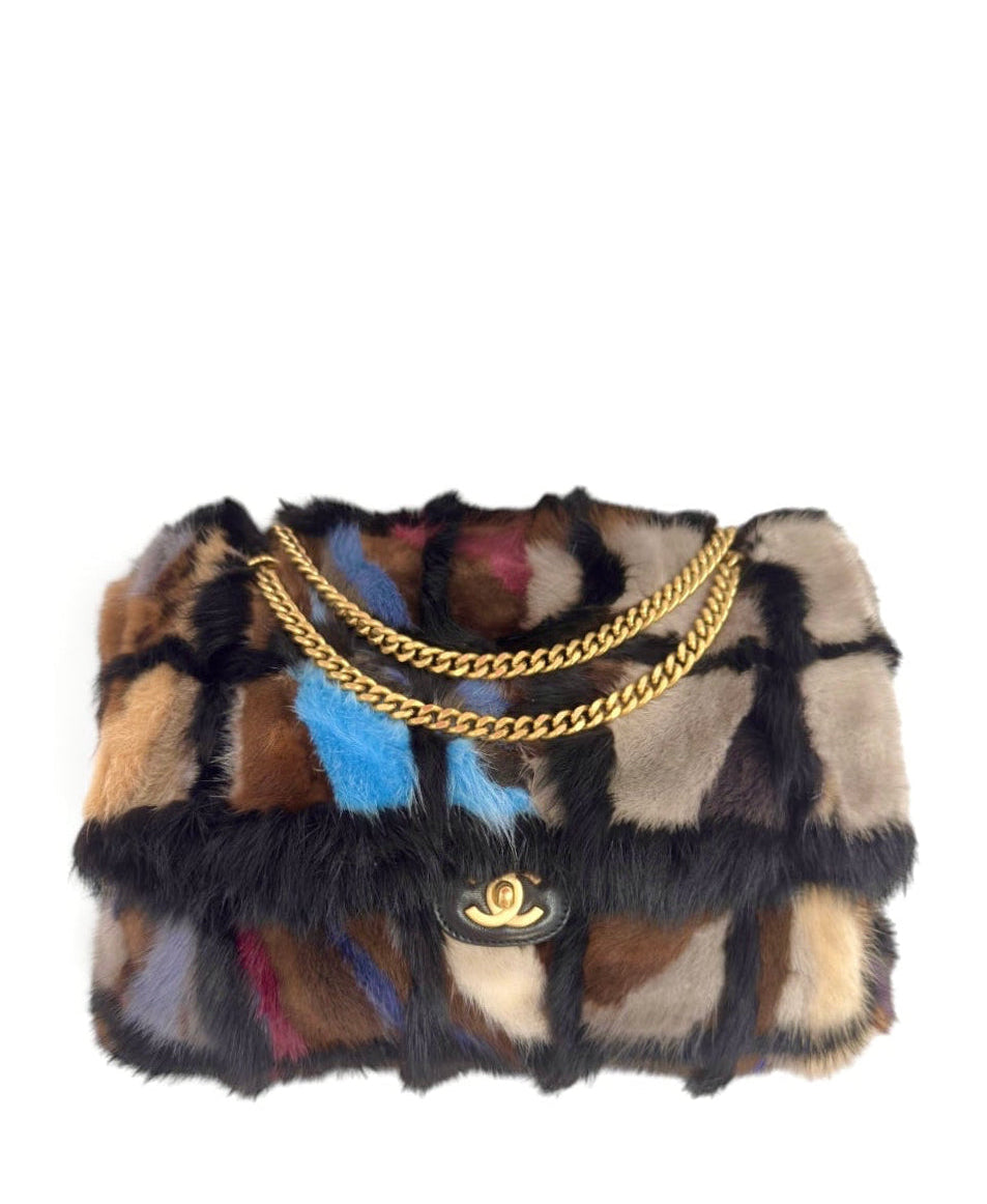 Chanel Multicolor Maxi Mink Fur Single Flap Bag