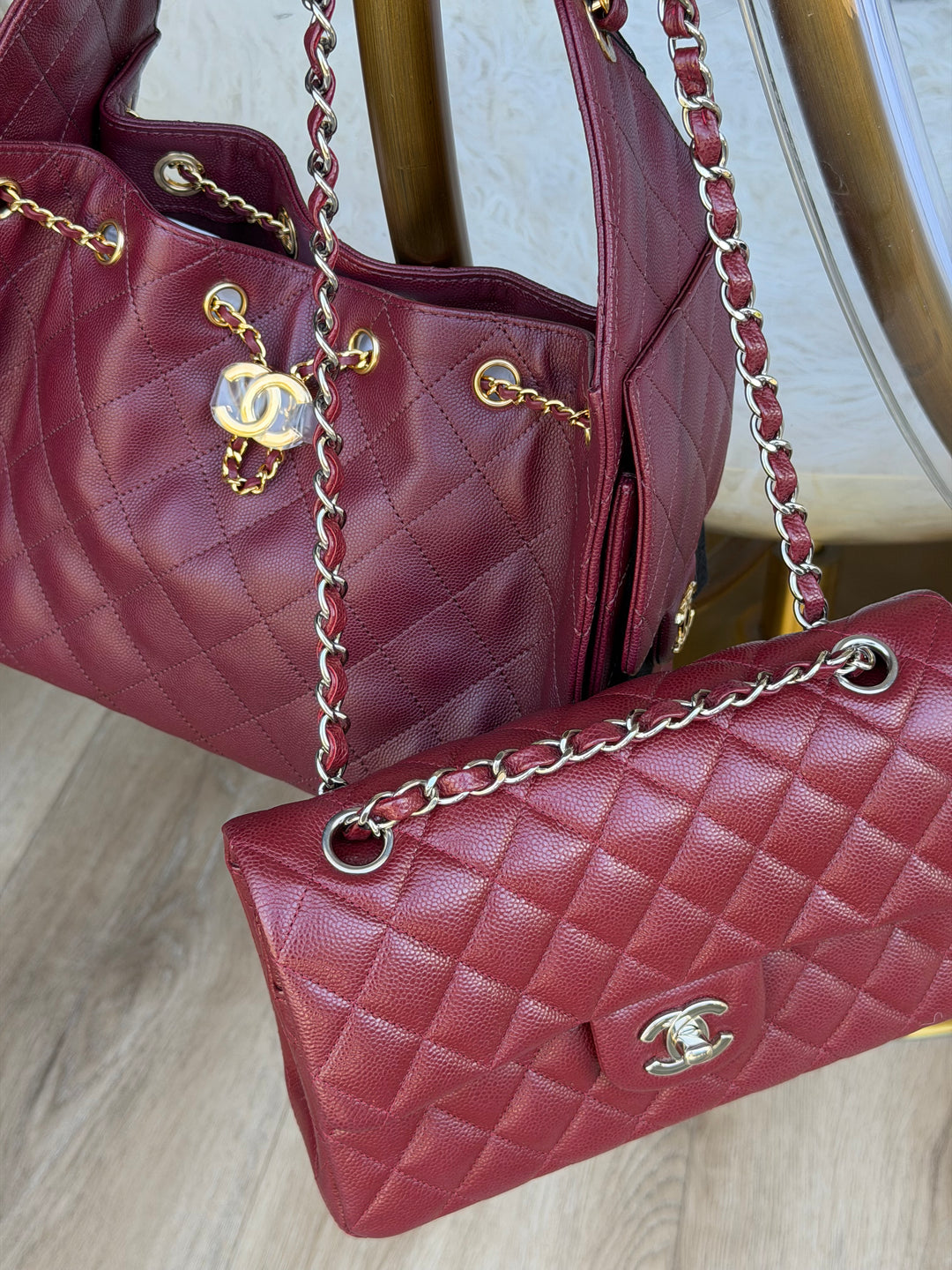 Chanel Small Classic Double Flap Caviar Burgundy Silver Hardware 2020