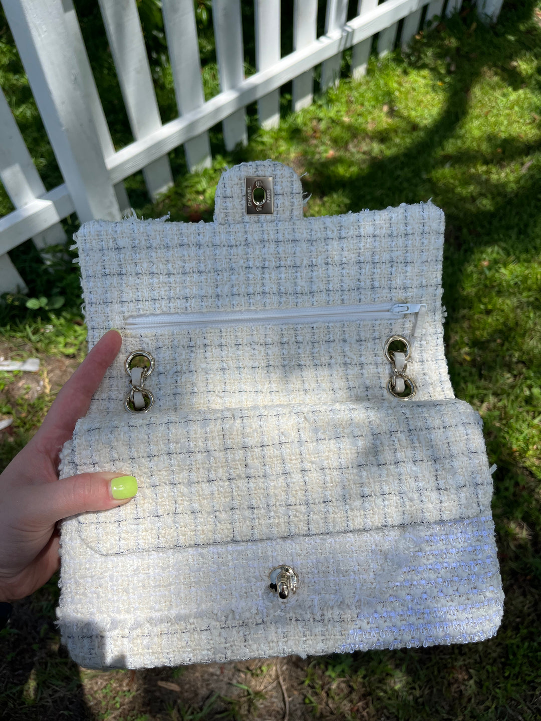 Chanel White Medium Tweed Patchwork Flap Bag