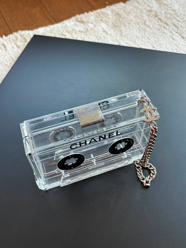 Chanel Clear Lucite Cassette Evening Clutch Silver Hardware 2004
