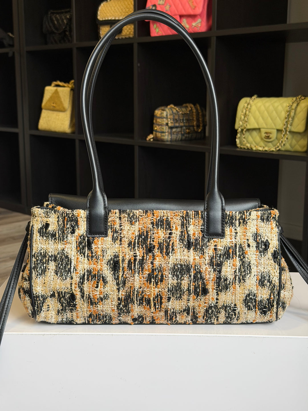 Chanel Small Shopping Bag Brown Black & White Leopard Tweed & Calfskin Gold Tone Hardware 2026