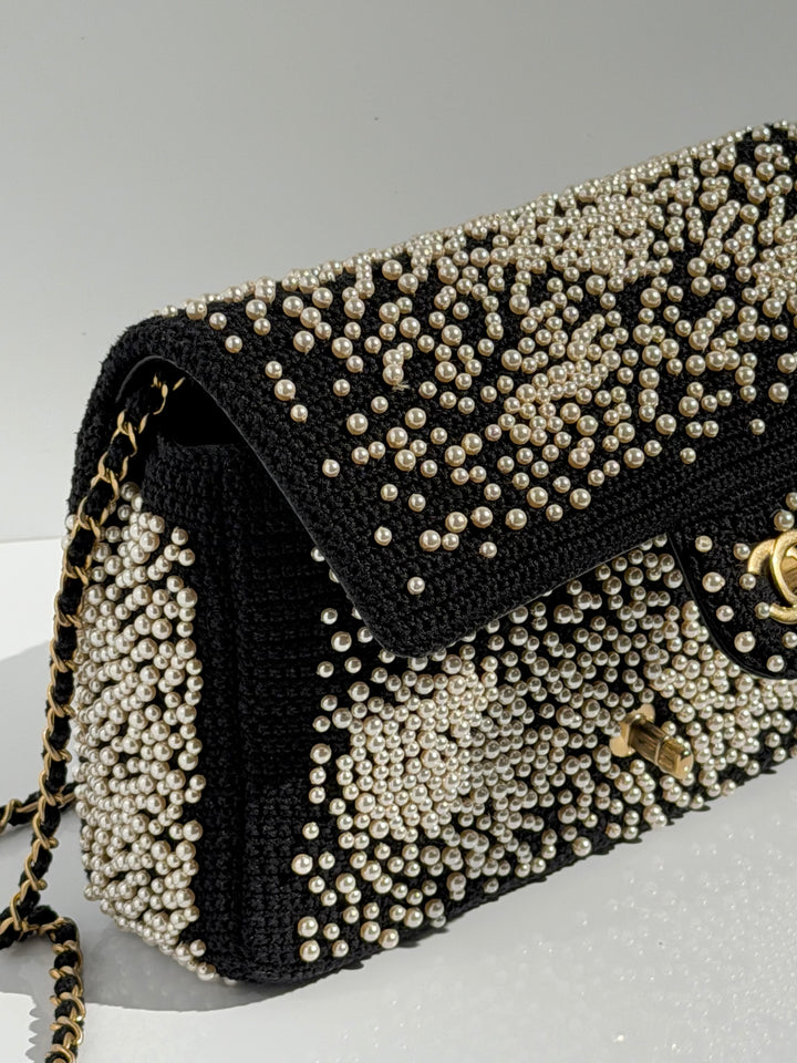 Chanel 17C Medium Flap Bag Pearl Embellished Gold Hardware 2017