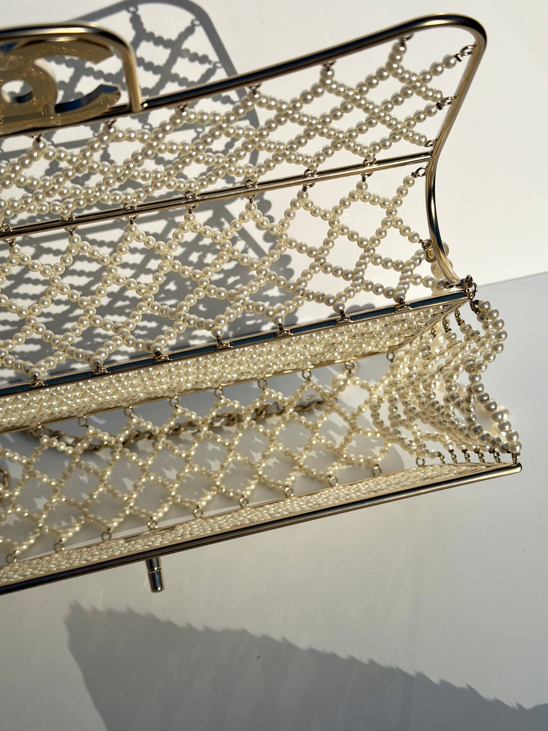 Chanel 2014 Pearl Embellished Caged Flap Minaudière Bag