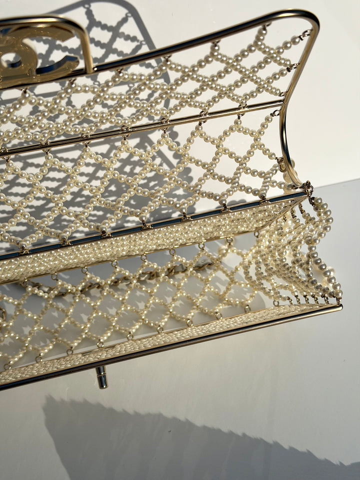 Chanel 2014 Pearl Embellished Caged Flap Minaudière Bag