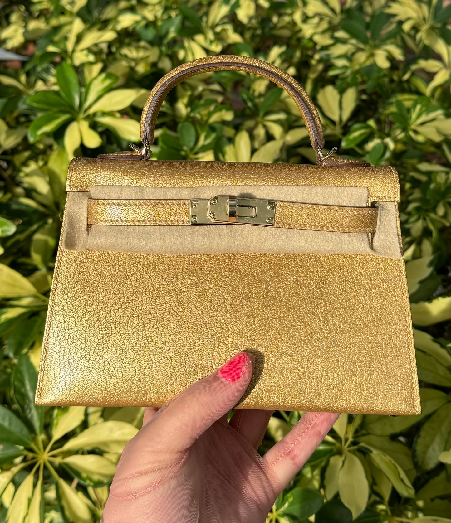 Hermes Mini Sellier Gold Metallic Chevre Dore Kelly 20