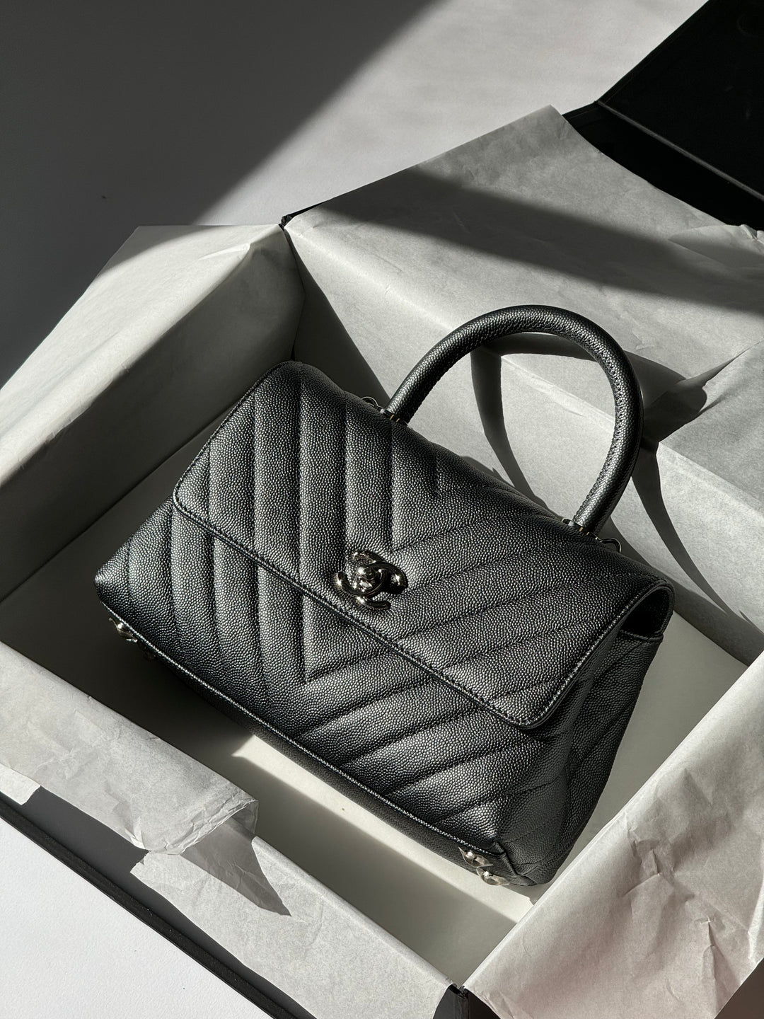 Chanel Small 19K Grey Caviar Coco