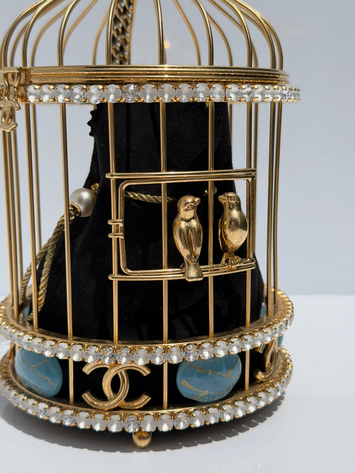 Chanel Bird Cage Minaudière Gold Lambskin Strass Enamel Gold Hardware 2020