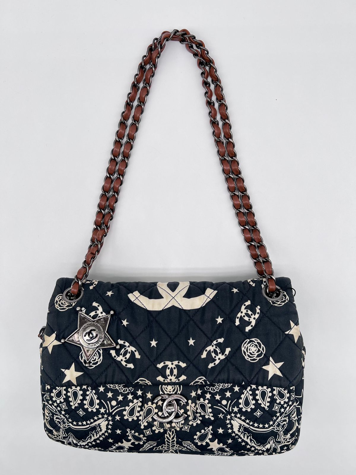 Chanel 2014 Paris Dallas Medium Navy Bandana Flap Bag