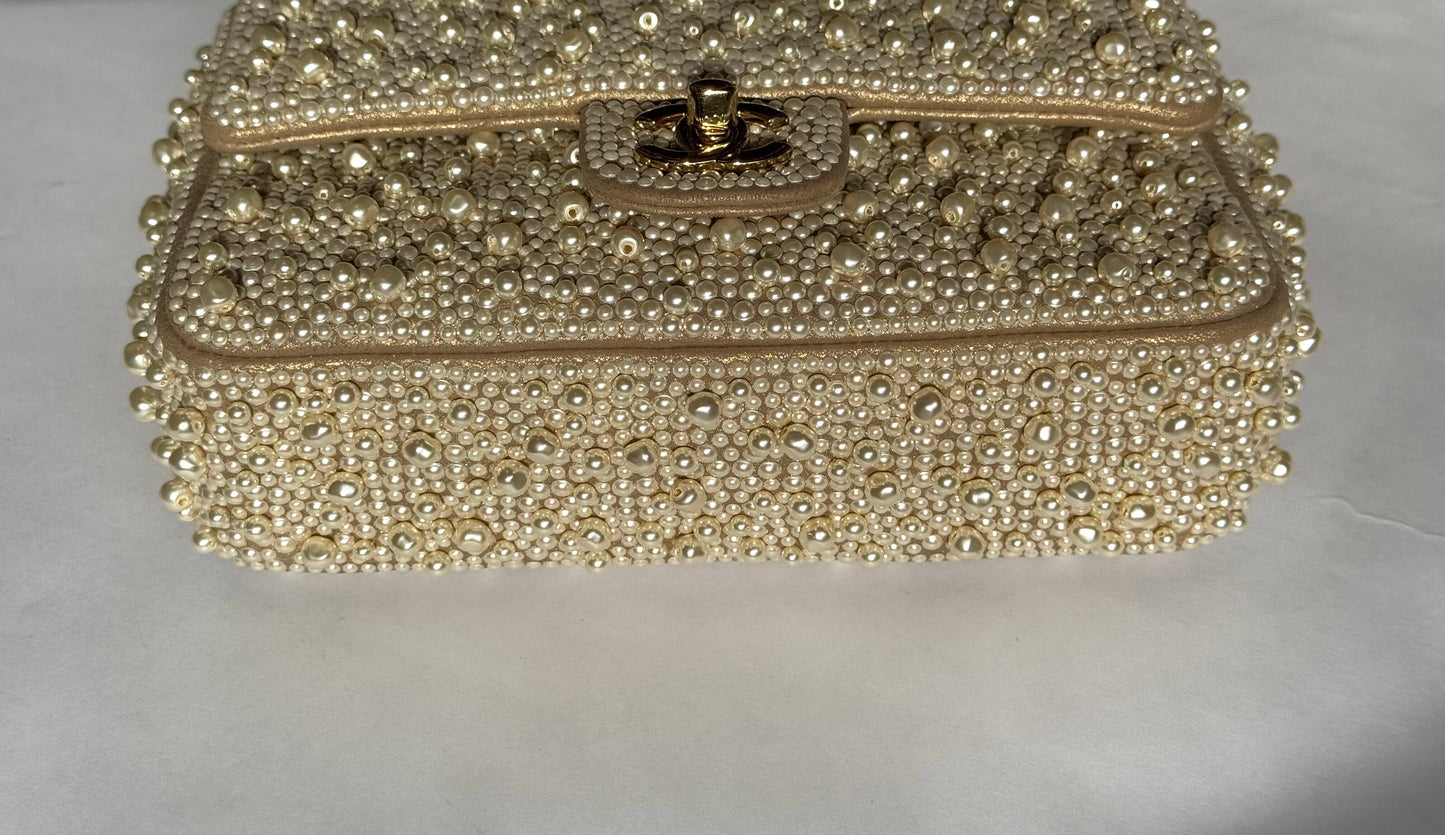 Chanel 17A Ritz Pearl Embellished Mini Rectangular Flap Bag