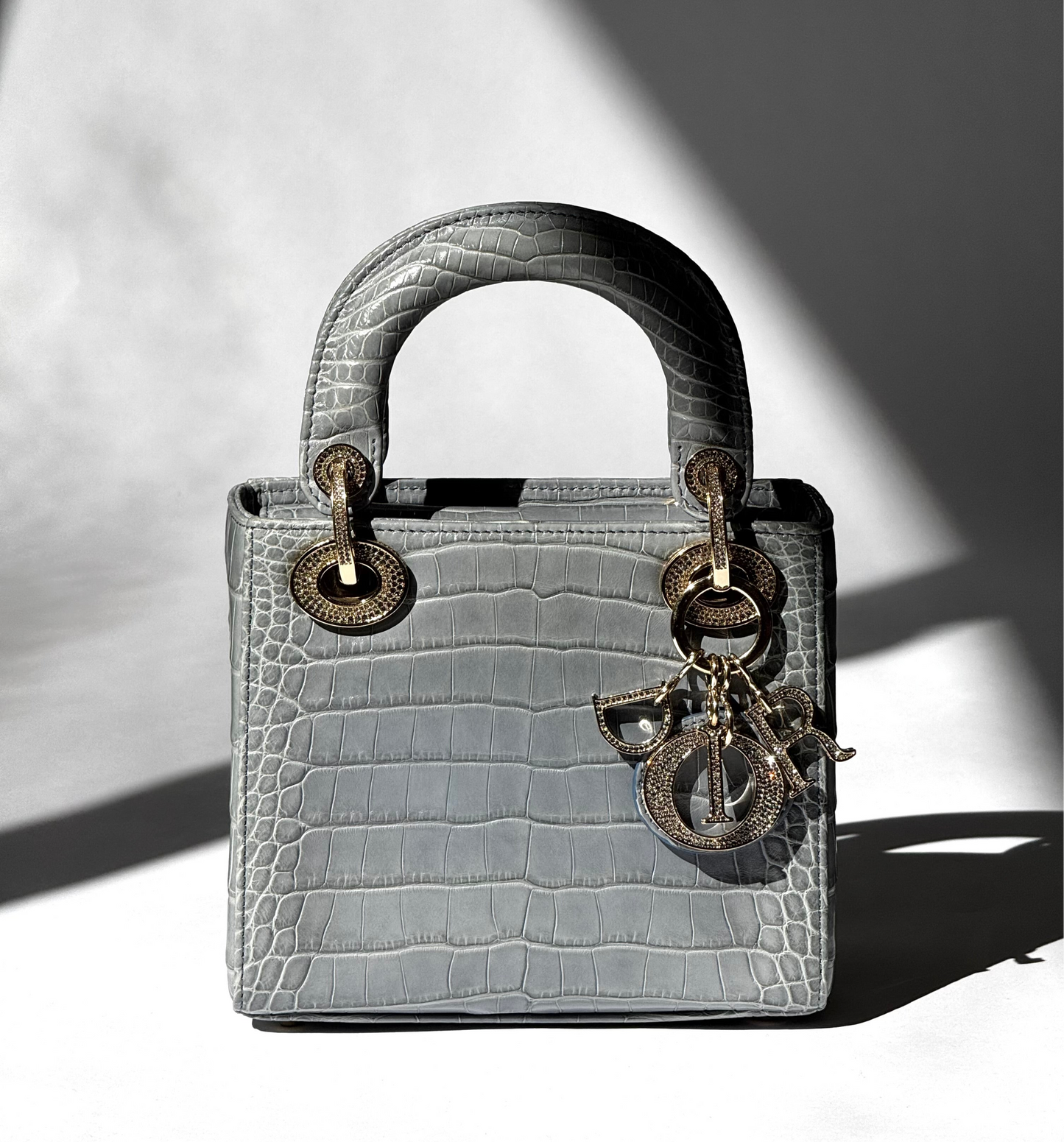 Lady Dior Baby Blue Crocodile Mini Top Handle