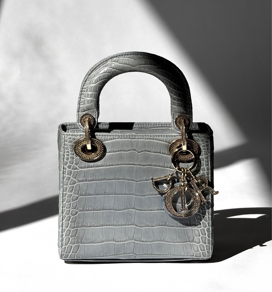 Lady Dior Baby Blue Crocodile Mini Top Handle