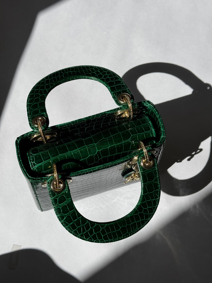 Lady Dior Emerald Crocodile Mini Top Handle