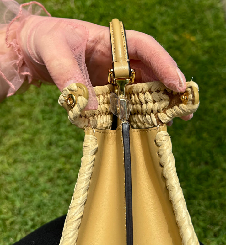 Fendi Peekaboo ISeeU Petite Sand Raffia Bag + Fendi Charm