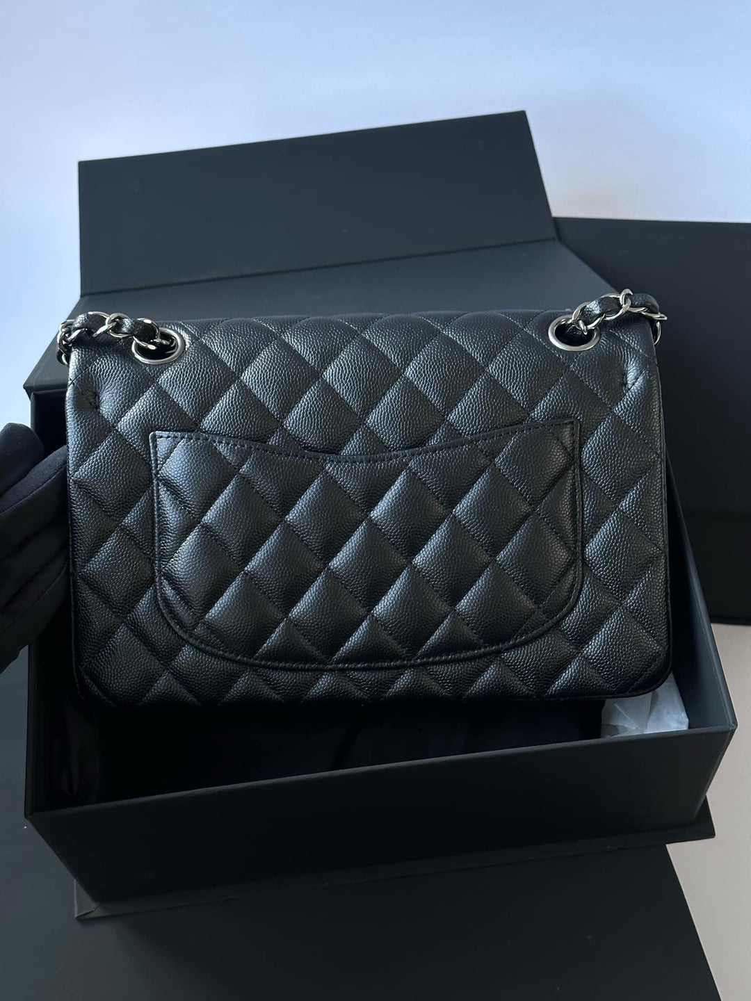 Chanel 18C Small Black Caviar Iridescent Classic Flap Bag + RHW
