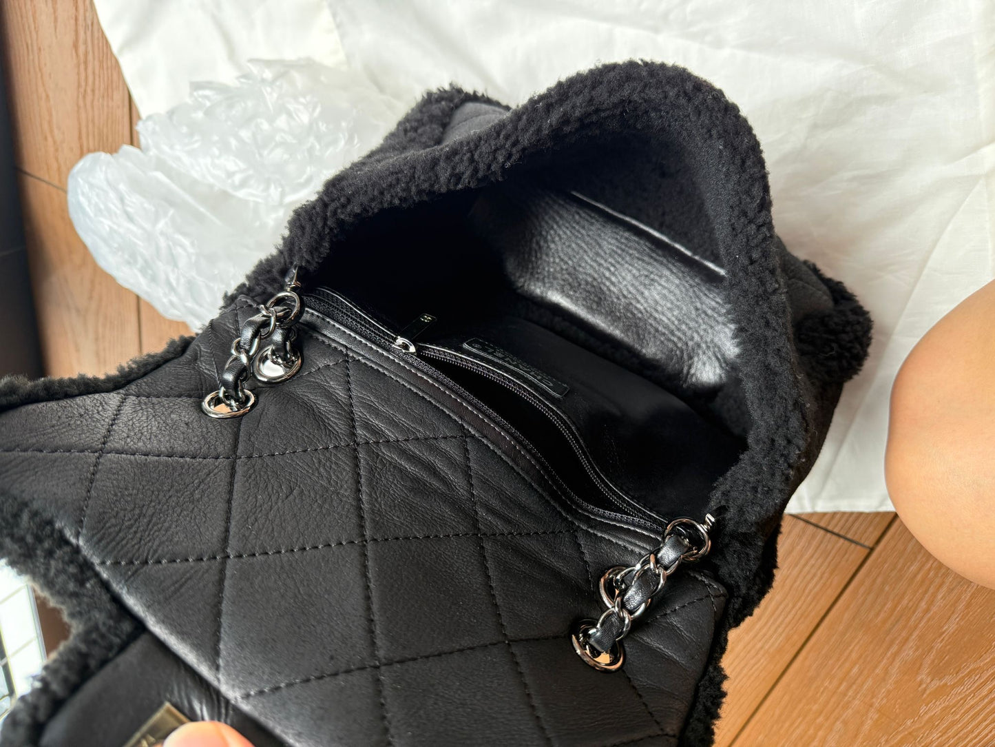 Chanel Medium Black Shearling Coco Neige Flap