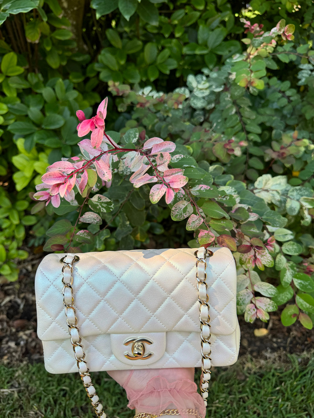 Chanel 21S White Iridescent Calfskin Mini Flap Bag