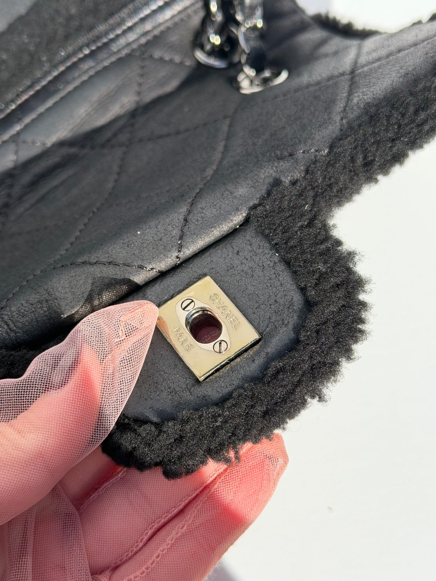 Chanel Medium Black Shearling Coco Neige Flap