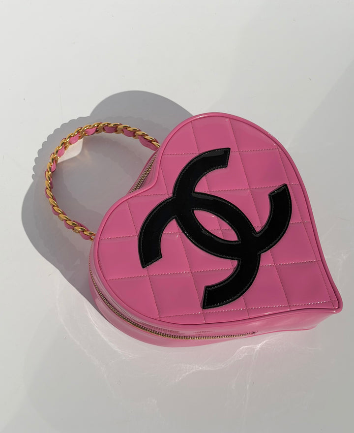 Chanel Barbie Pink Heart Vanity Bag 24K Gold-Plated Hardware 1995