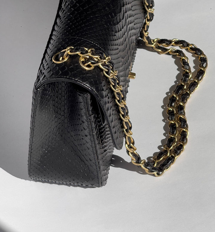 Chanel Jumbo Black Python Double Flap