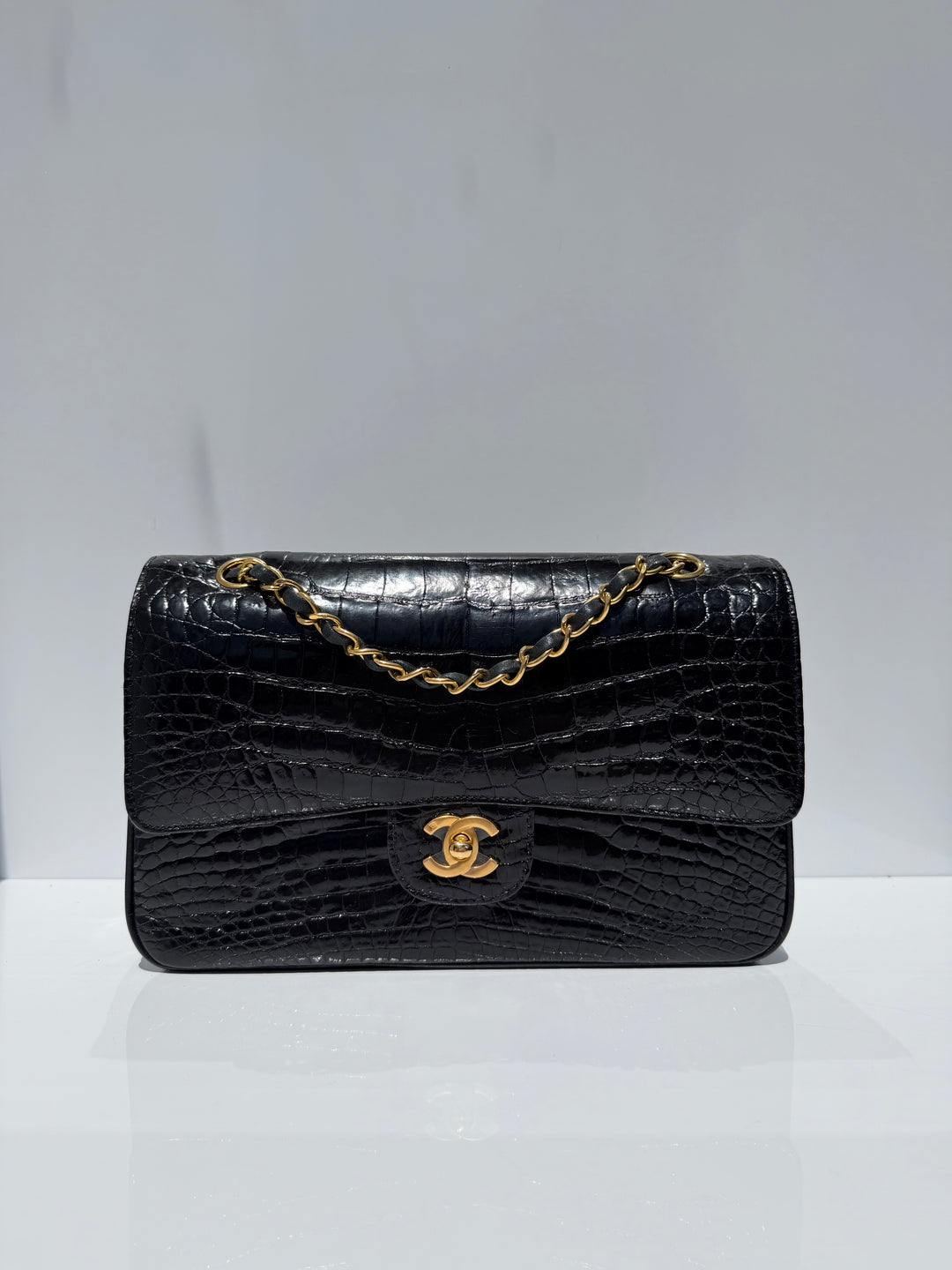 Chanel Medium Classic Flap Bag Alligator Black 24K Plated Gold Hardware 1997