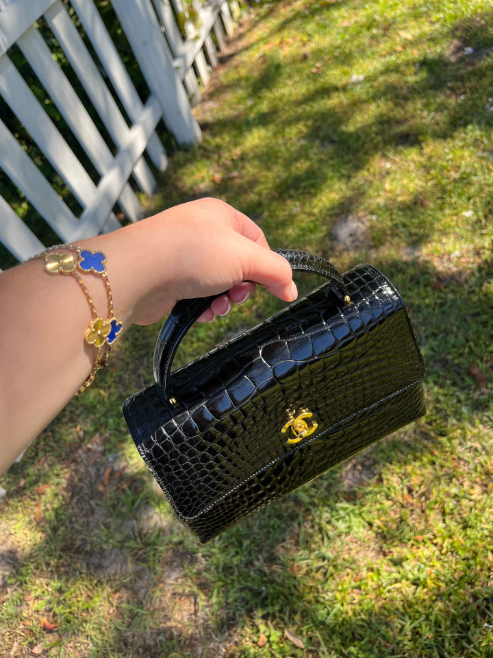Chanel Vintage Small Crocodile Top Handle Flap Bag