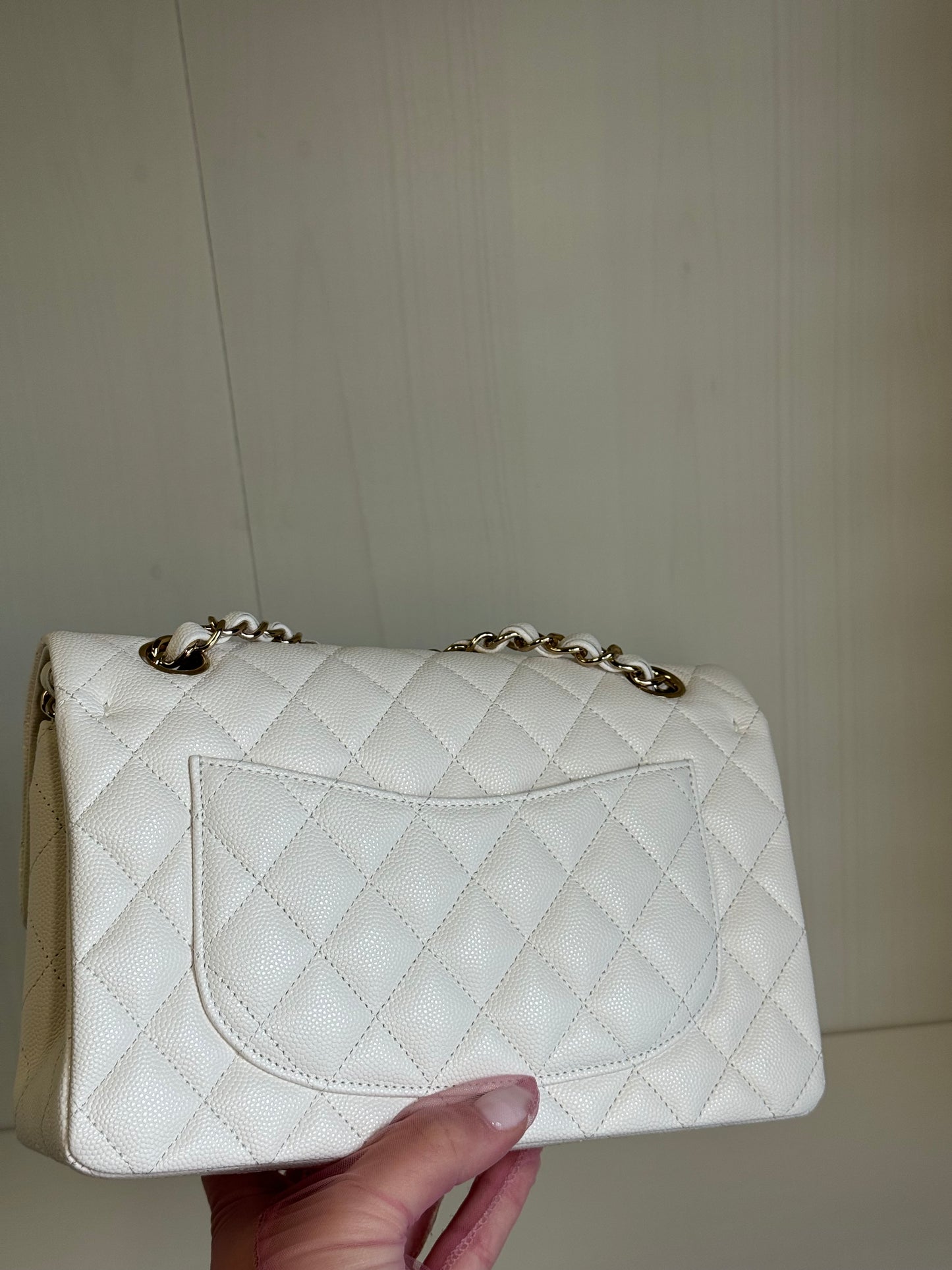 Chanel White Small Caviar Classic Flap Bag